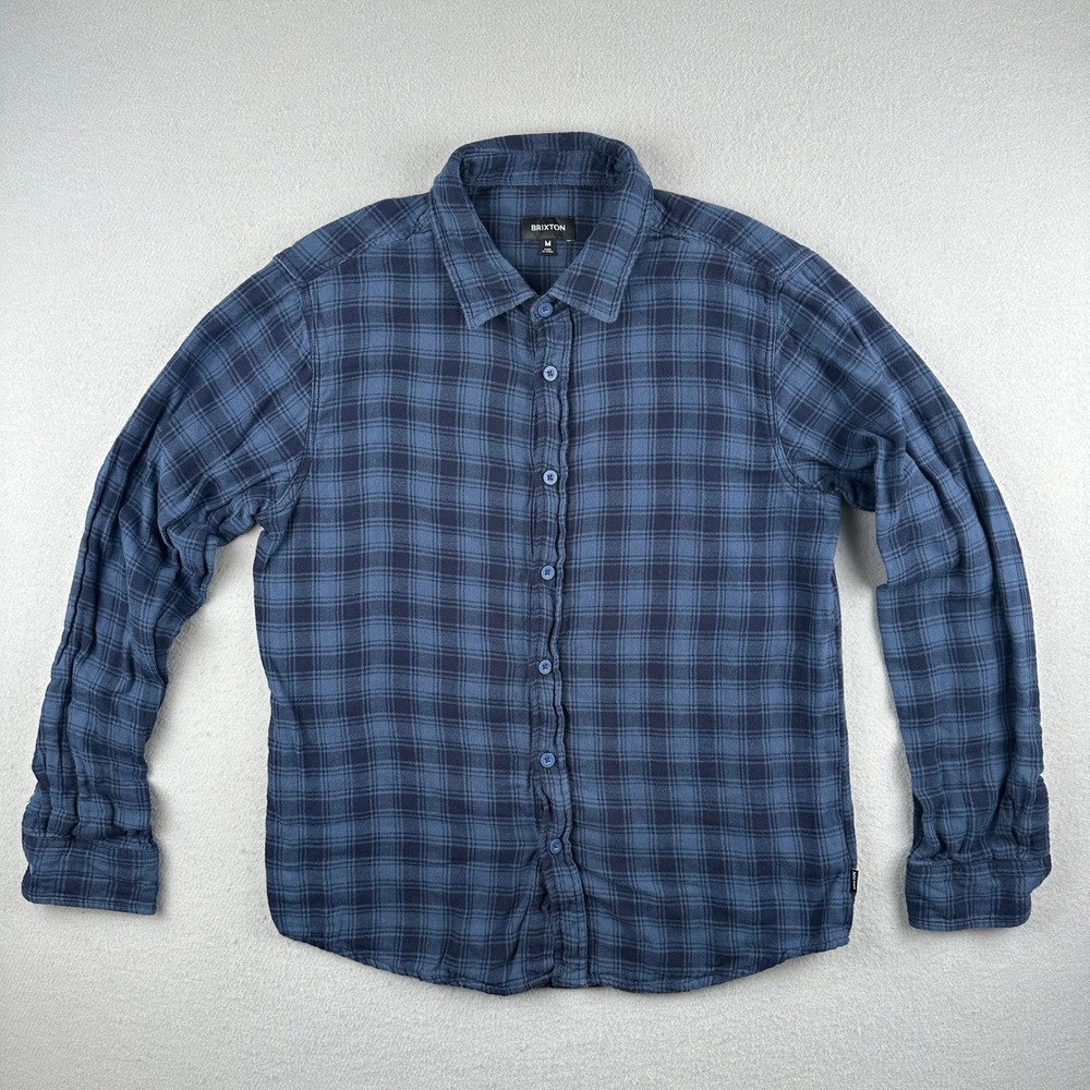 Brixton Flannel Shirt Mens Medium Blue Plaid Long Sleeve Button Down Cotton - Picture 3 of 8